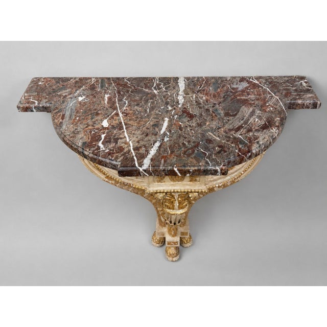 Wood Italian 18th Century Parcel-Gilt Rococo Demilune Console With Hoof Feet For Sale - Image 7 of 10