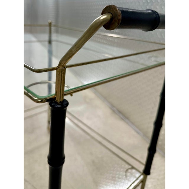 Mid-Century Hollywood Regency Faux Bamboo and Brass Two-Tier Drinks Trolley. For Sale - Image 4 of 12