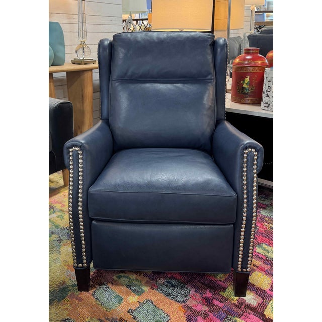Hancock & Moore Hancock & Moore Navy Blue Leather Recliners, a Pair For Sale - Image 4 of 9