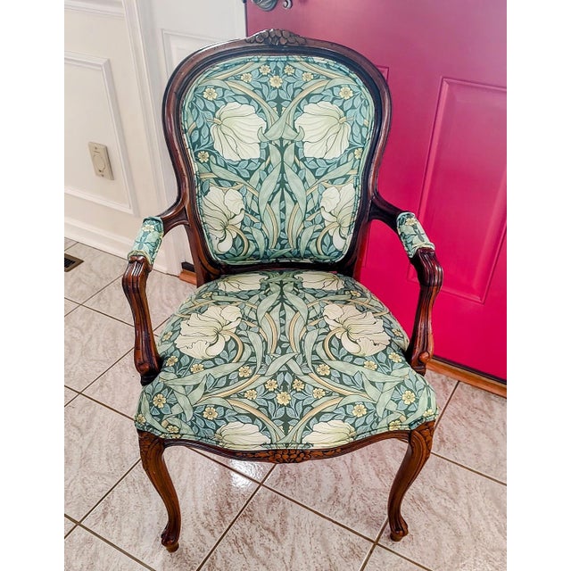 This lovely Chateau d’ax spa chair has been restored and reupholstered in a classic Pimpernel print by Willaim Morris....