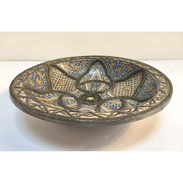 Moroccan Ceramic Plate Adorned With Silver Filigree For Sale - Image 12 of 12