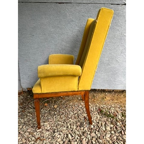 Wood Vintage Curved Arm Upholstered Armchair For Sale - Image 7 of 13