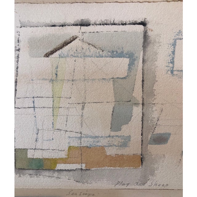 Louise Schatz, 1950's Modernist Watercolor Painting Israeli Bezalel School Bauhaus Style, 1959, For Sale - Image 4 of 7