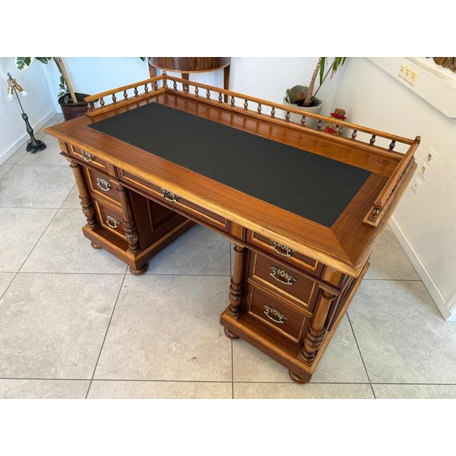 Wood Gründerzeit Column Desk in Oak and Walnut For Sale - Image 7 of 14