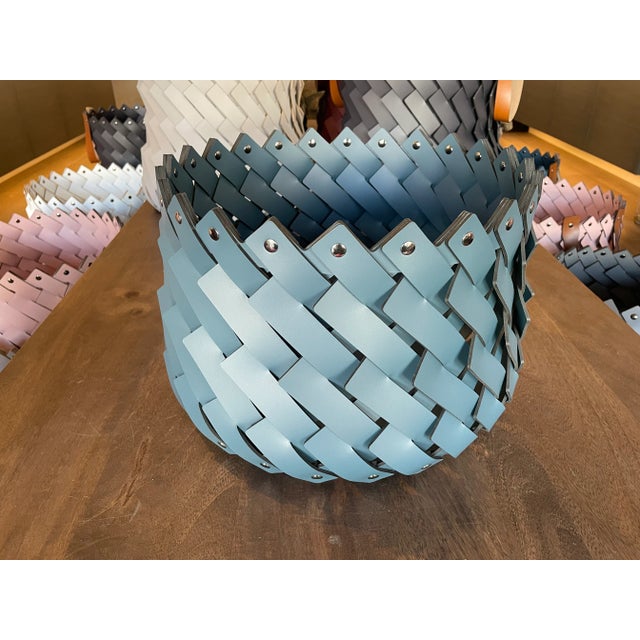 2020s Medium Braided Basket Teal For Sale - Image 5 of 5
