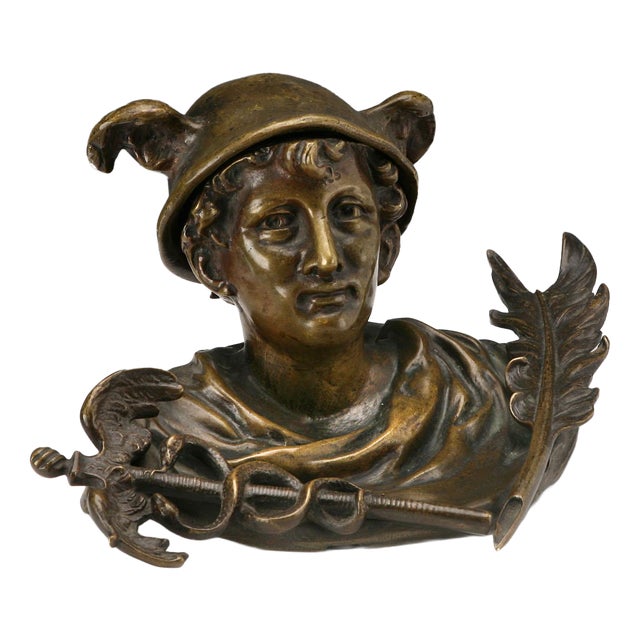 Italian Inkwell in Bronze and Porcelain For Sale