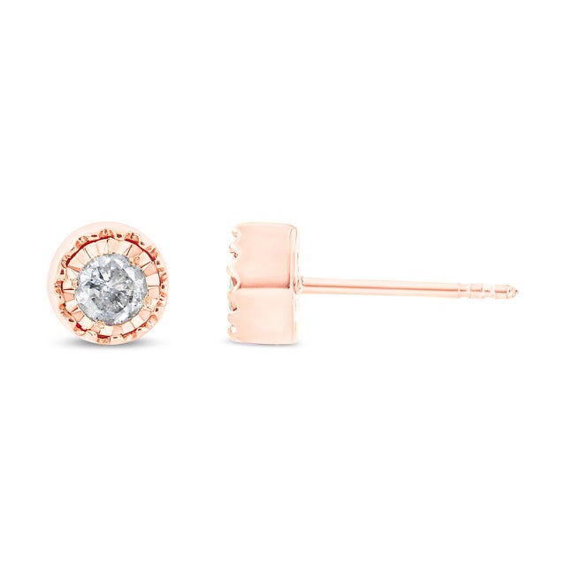 Contemporary 10K Rose Gold Plated .925 Sterling Silver 3/8 Cttw Diamond Miracle Set Stud Earrings (J-K Color, I-3 Clarity) For Sale - Image 3 of 5