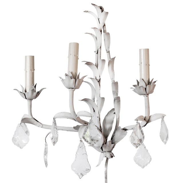 1960s Italian Painted Metal & Crystal Wall Sconces /Three Lights - a Pair For Sale - Image 11 of 12