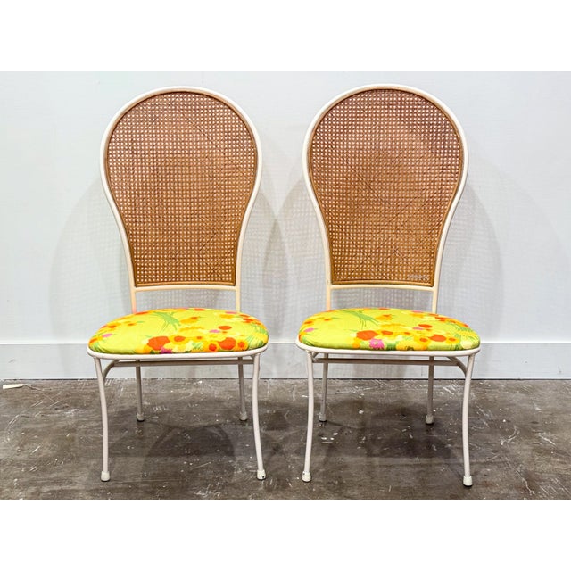 Pair vintage organic modern high back ocassional chairs in cane and iron by Milo Baughman for Thayer Coggin circa 1980s....