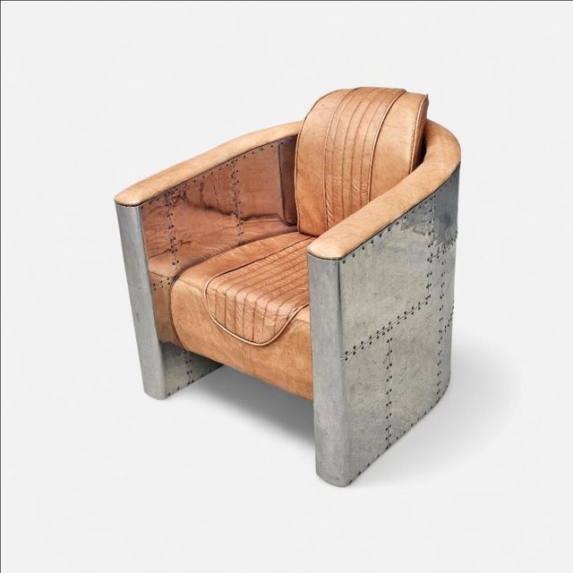 Aviator Club Chair in Brown Distressed leather For Sale - Image 13 of 18