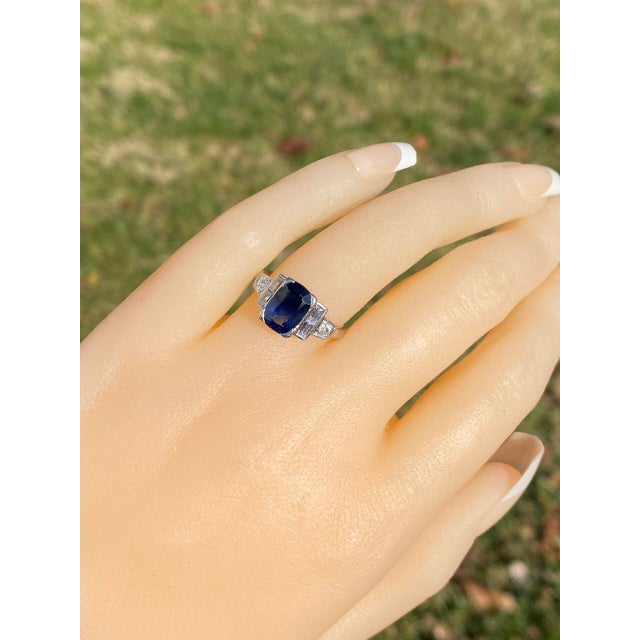 Rue Montorgueil: Elongated Treated Sapphire in Antique Platinum and Natural Diamond Ring For Sale - Image 11 of 11