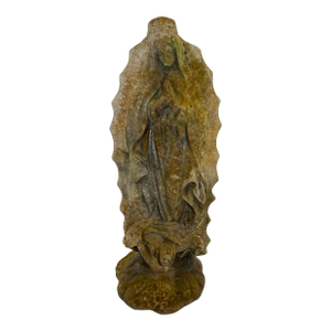 French Madonna & Child Cast Stone Garden Sculpture, Devotional Figure W/Serpent
