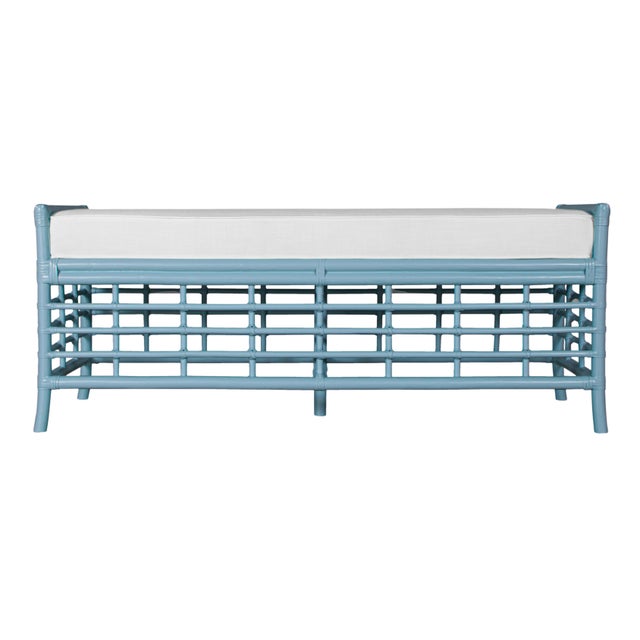 Wood Luna Bench - Pool Blue For Sale - Image 7 of 7