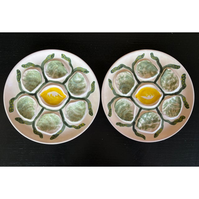 Belon Oyster Plates from Pornic Pottery MBFA, 1950s, Set of 10 For Sale - Image 4 of 12