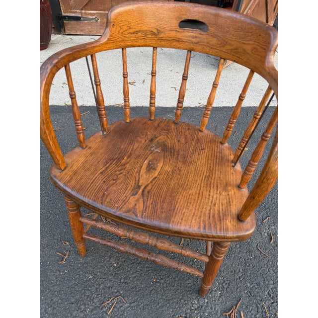 Antique Oak Captain's or Firehouse Barrel-Back Chair For Sale - Image 4 of 5