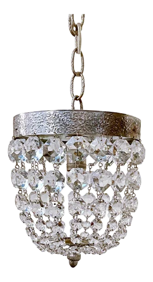 Vintage Mid 19th Century Italian Silver Rim Basket Chandelier