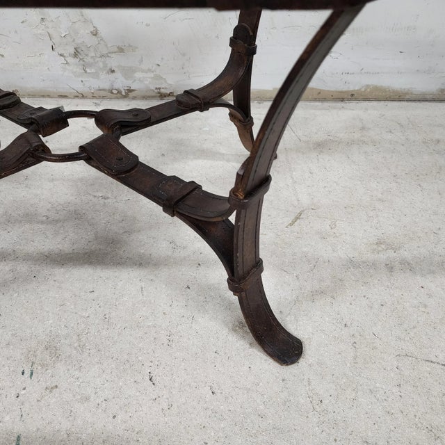 Jaques Adnet Hermes Style Side Table Trompe l'Oeil Leather Straps For Sale - Image 11 of 12