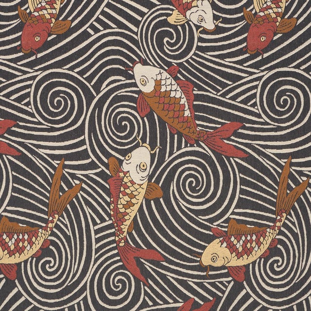 SAMPLE - Schumacher Koi Fish Fabric In Midnight For Sale