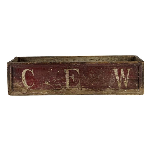 Primitive Folk Art Hand Constructed & Painted Wooden Trough/Box With Initials on It For Sale