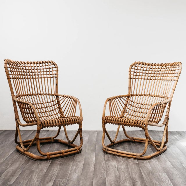 1950s B4 Bonacina Armchairs in Rattan by Tito Agnoli for Vittorio Bonacina, 1950s, Set of 2 For Sale - Image 5 of 10