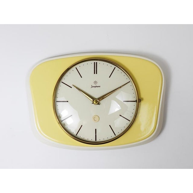 Pastel Yellow Midcentury Wall Clock in the style of Max Bill from Junghans, Germany, 1950s For Sale - Image 10 of 12