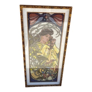 Vintage Framed Needlepoint Picture of a Women For Sale