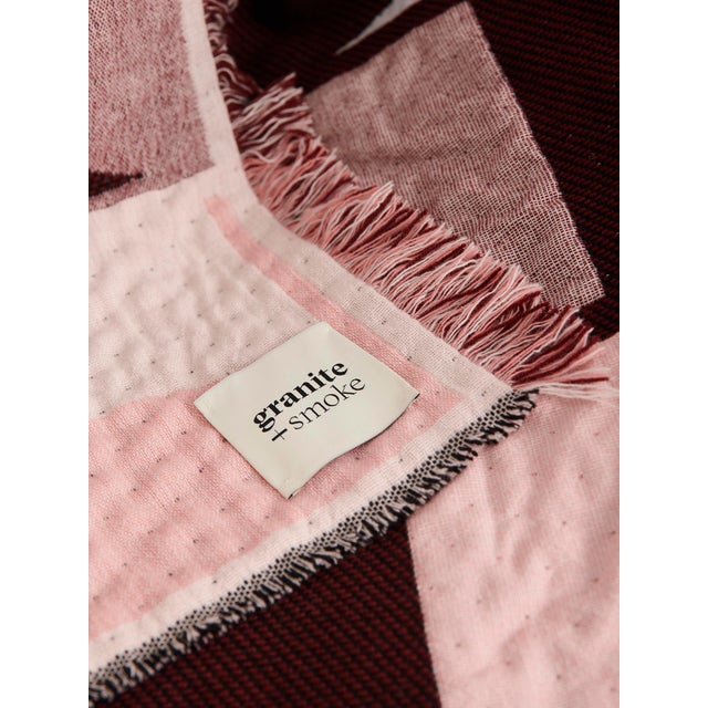 Contemporary Grid Blanket in Pink and Maroon by Granite + Smoke For Sale - Image 3 of 7