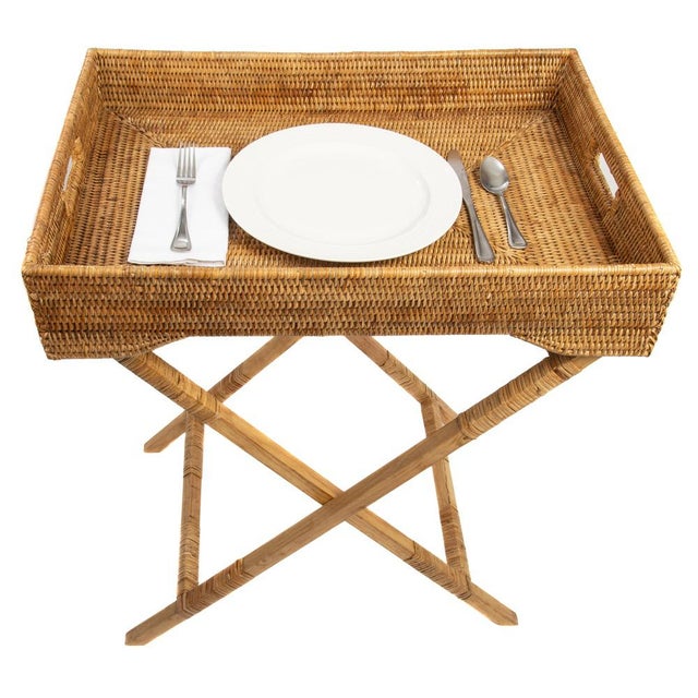 Boho Chic Artifacts Rattan Butler Tray Table in Honey Brown - 25.5" For Sale - Image 3 of 8