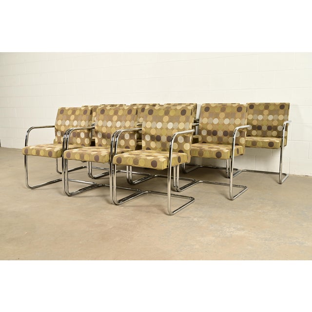 Mies Van Der Rohe Brno Style Mid-Century Modern Chrome Tubular Cantilever Club Chairs, Set of Twelve For Sale In South Bend - Image 6 of 16