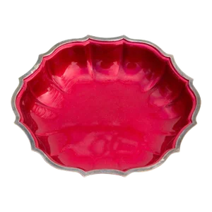 International Silver Scalloped Silverplate Raspberry Enamel Candy Dish