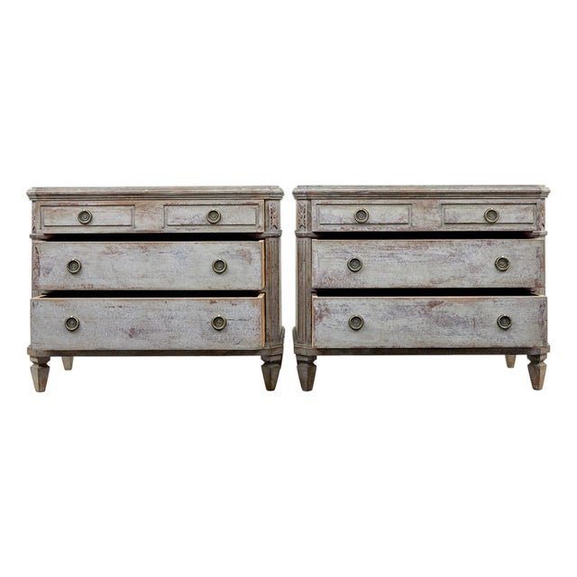 Antique Swedish Hand Painted Chest of Drawers, 1870, Set of 2 For Sale
