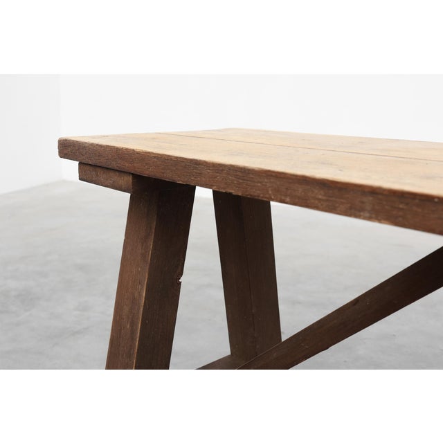 Rustic Antique French Rustic Oak Trestle Bench, 1890s For Sale - Image 3 of 14