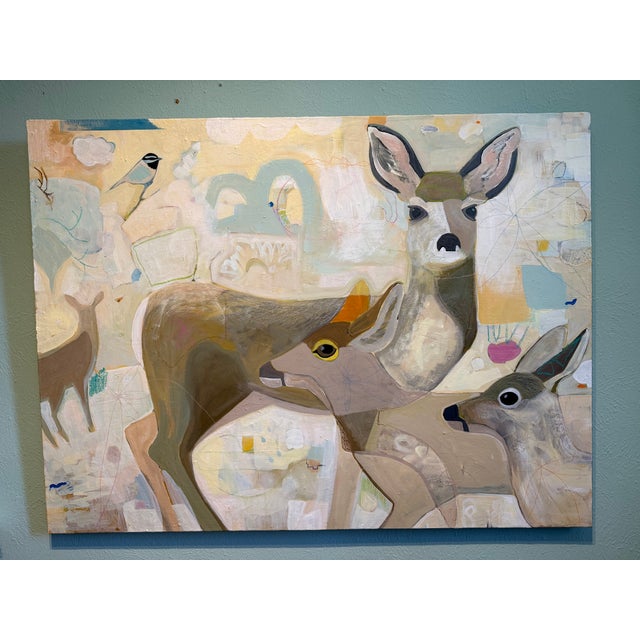 Cream “The Best Neighbors” Original Deer Painting by LWren Walraven For Sale - Image 8 of 12