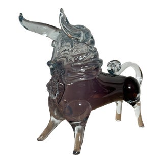 Mid-Century Murano Glass Sculptural Bull in Shades of Purple For Sale