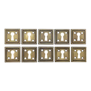 Set of 10 Vintage Art Deco Pressed Brass Square Door Keyhole Covers