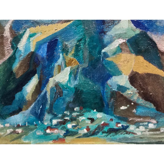 Blue Phil Dike- Abstract Mountain Landscape With Village Study -Oil Painting For Sale - Image 8 of 13