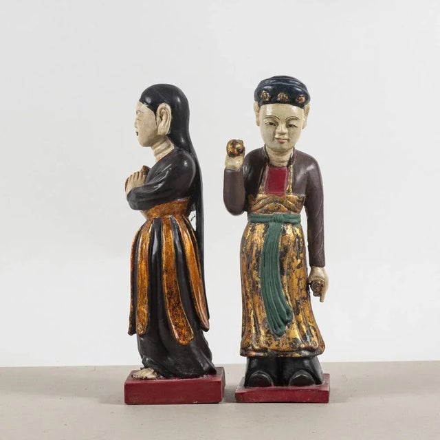 Wood Asian Wooden Figurative Sculptures, Set of 2 For Sale - Image 7 of 9