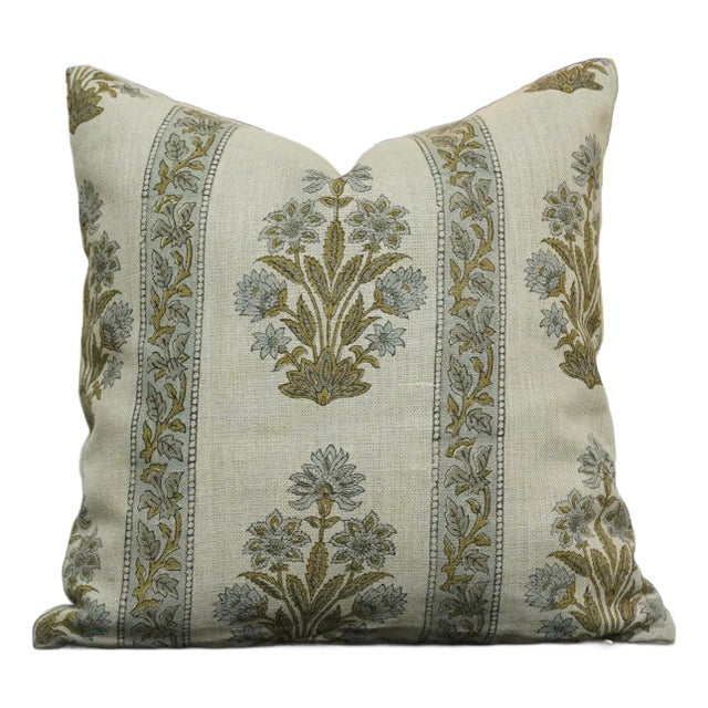 Indoor Pillow Covers Hand Block Printed Thick Linen 14x20 Inch- Morpankh Border For Sale