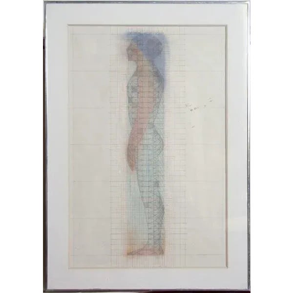 Man in a Grid John W. Ford Year: 1977 Size: 38 in. x 21 in. Framed size: 41 x 29 inches Mixed Media, Pencil, Pen, with...