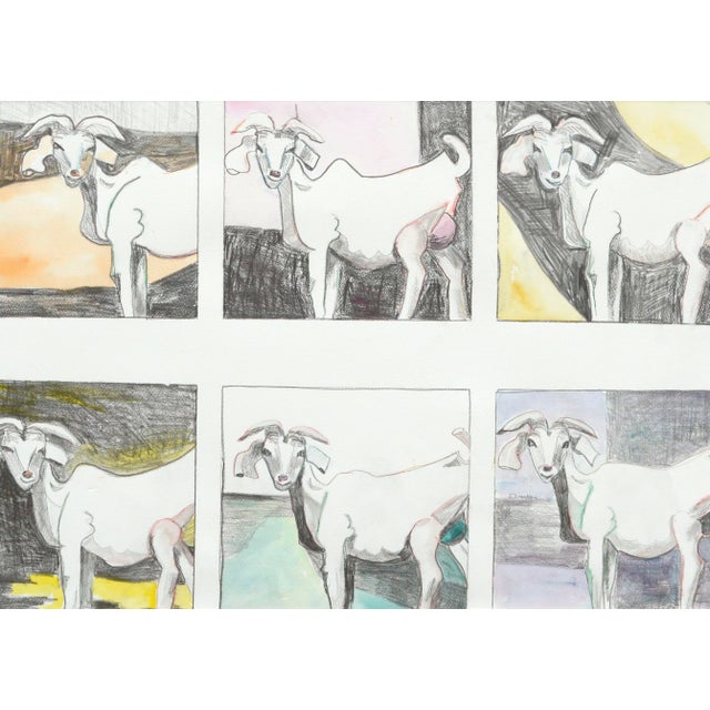 Playful portraits of six goats by Karen Druker (American, 1945). Signed "Druker" in the lower right corner. Presented in...