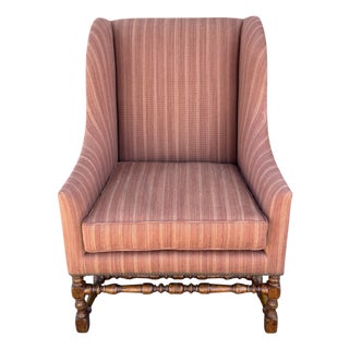 18th C Style Dennis & Leen Wingback Arm Chair W Elizabeth Eakins Upholstery For Sale