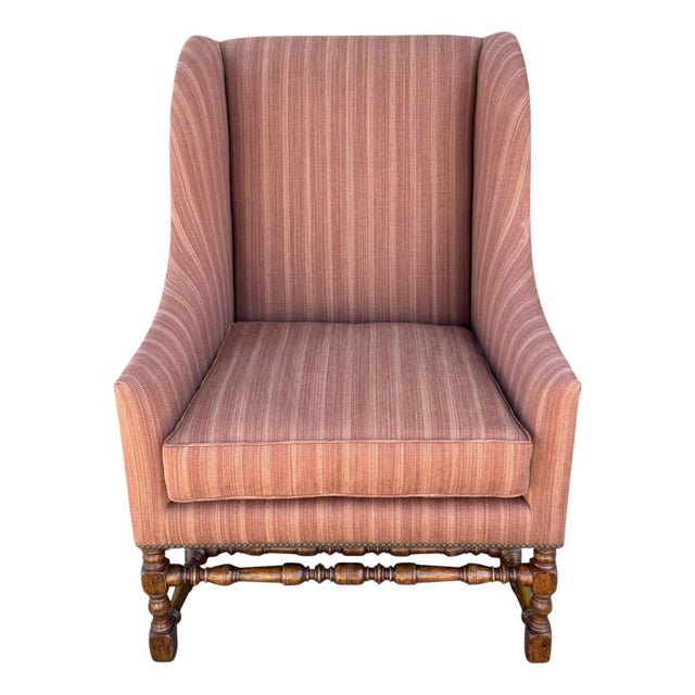 18th C Style Dennis & Leen Wingback Arm Chair W Elizabeth Eakins Upholstery For Sale
