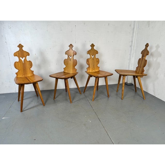 Mid-Century Modern Tiroler Brutalist Handmade Wood Dining Chairs, 1960s, Set of 4 For Sale - Image 3 of 10