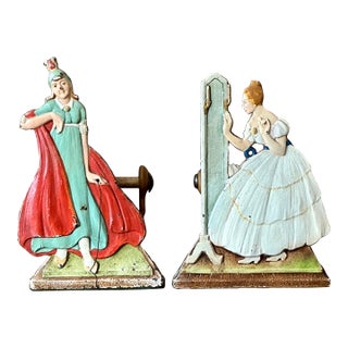 Vintage Boho Cast Iron Lady Spools - Set of Two For Sale