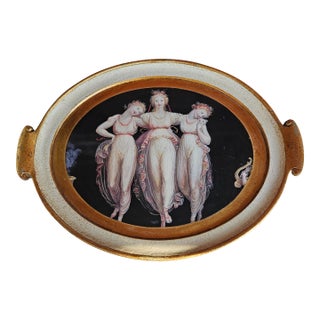 Beautiful Gilt Wood Florentine Tray Depicting the Three Graces For Sale