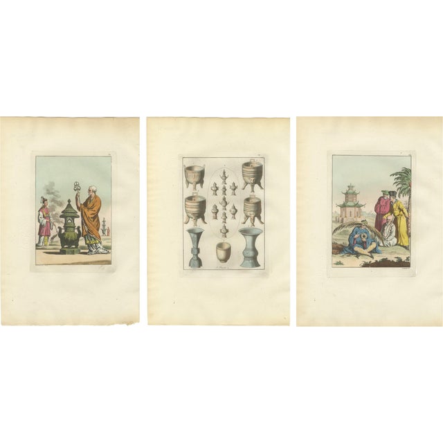 Ferrario, Chinese Costume and Ritual Scenes, 1815, Prints, Set of 3 For Sale
