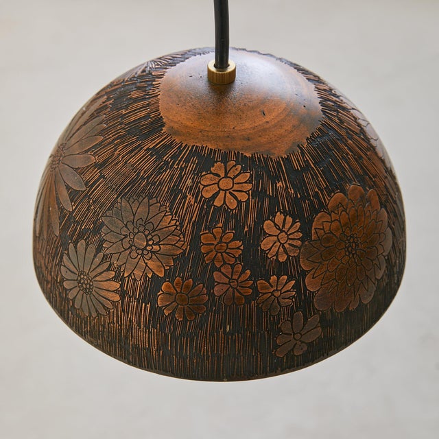 Mid 20th Century Italian Etched Copper Floral Pendant Light by Victor Cerrato, 1960s For Sale - Image 5 of 9