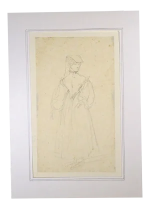 La Sorrentine - Original Pencil Drawing by Horace Vernet - Mid 1800 Mid 1800
