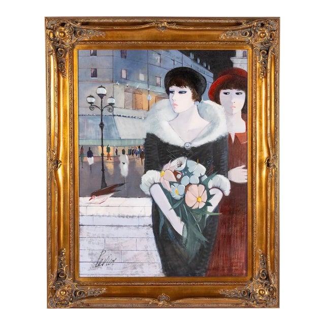 Charles Levier, Large Charles Levier Modernist Oil Painting Women Paris Street French Modernism For Sale