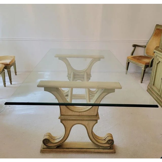20th C Hollywood Regency 6 High Back Chairs and Glass Top Dining Table - 7 Piece Set For Sale - Image 10 of 12